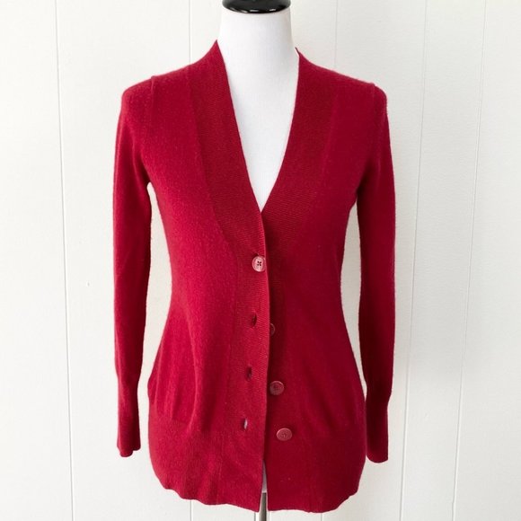 Neiman Marcus Sweaters - Neiman Marcus 100% Cashmere Red V Neck Button Front Cardigan Sweater Small